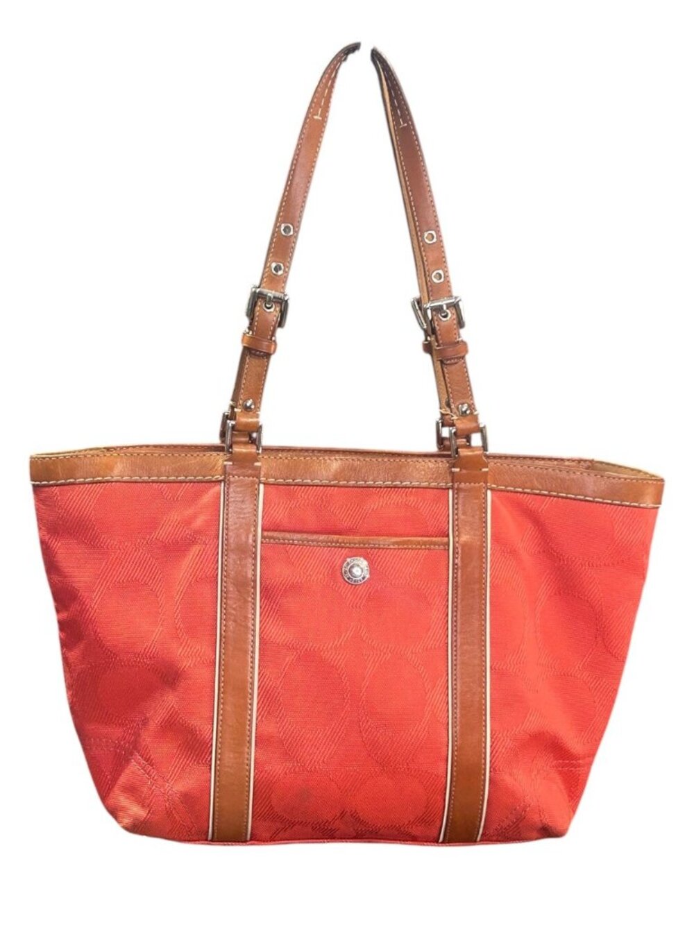 Coach 2009 Coral Signature Gallery Tote Jacquard Leather Trim Y2K